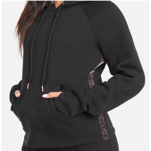 Bebe Sport Women's Hoodie Sweatshirt Medium Black Rose Gold Sequin Trim M